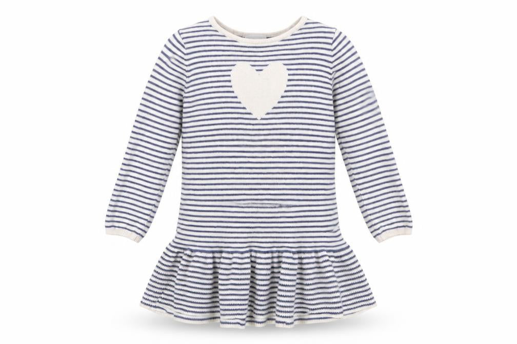 The Little White Company Girls Blue Striped Cotton Skater Dress 4-5 Years