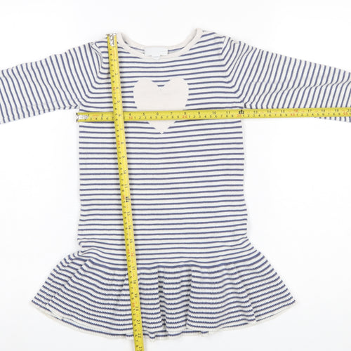 The Little White Company Girls Blue Striped Cotton Skater Dress 4-5 Years