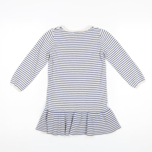 The Little White Company Girls Blue Striped Cotton Skater Dress 4-5 Years