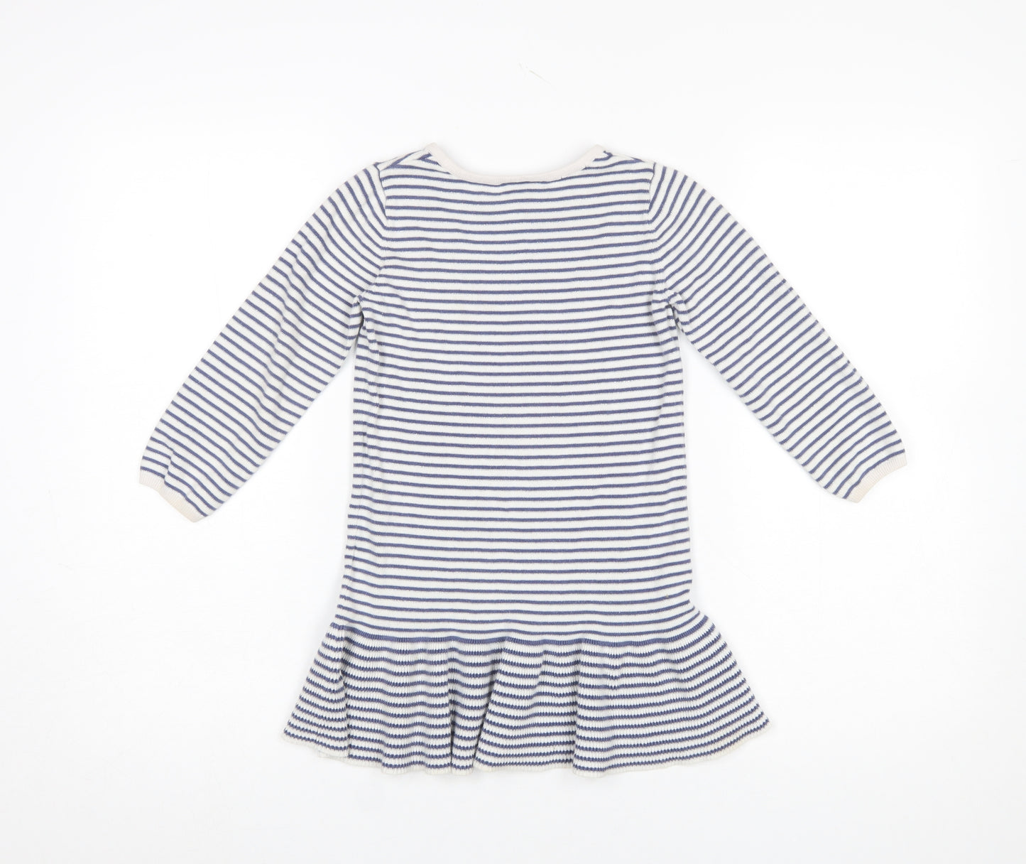 The Little White Company Girls Blue Striped Cotton Skater Dress 4-5 Years