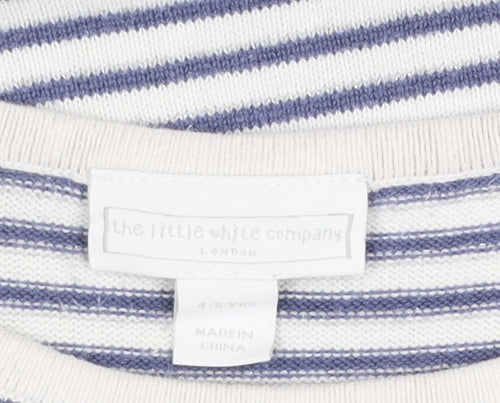 The Little White Company Girls Blue Striped Cotton Skater Dress 4-5 Years