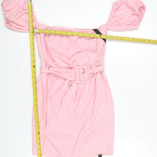 PrettyLittleThing Women’s Pink Off Shoulder Belted Bodycon Dress Size 8