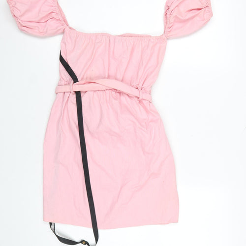 PrettyLittleThing Women’s Pink Off Shoulder Belted Bodycon Dress Size 8