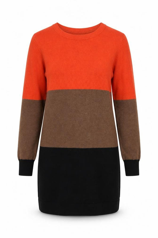 Front view of Red Herring Women’s Orange Brown Black Knit Jumper Dress, size UK 12