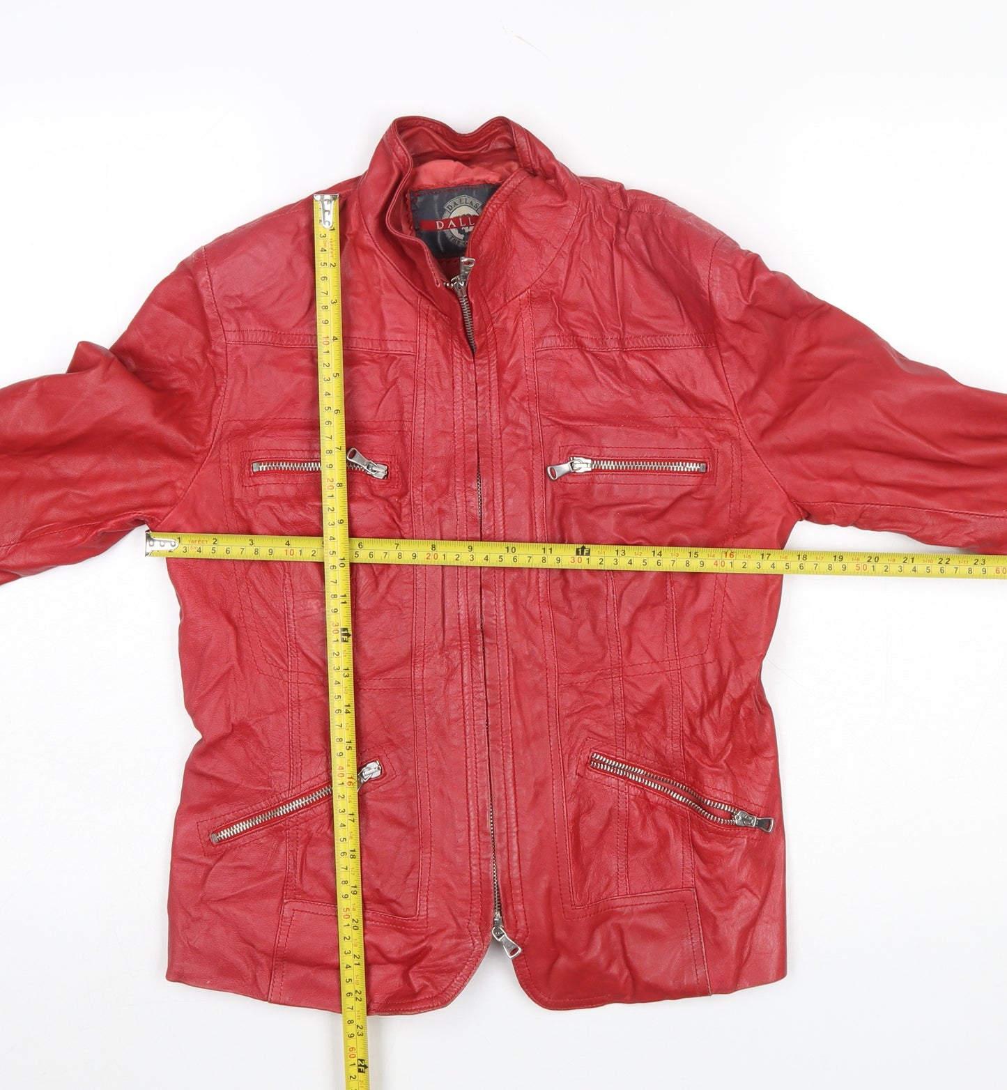 Dallas Womens Red Leather Biker Jacket Size 14