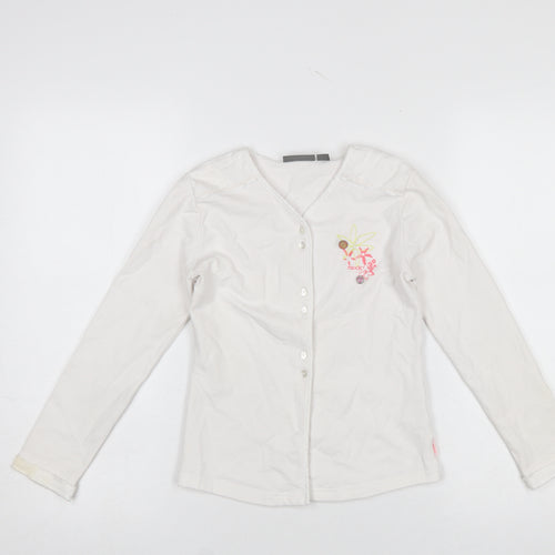 Mexx Girls White Embroidered Button-Up Long Sleeve Cotton Top 9-10 Years