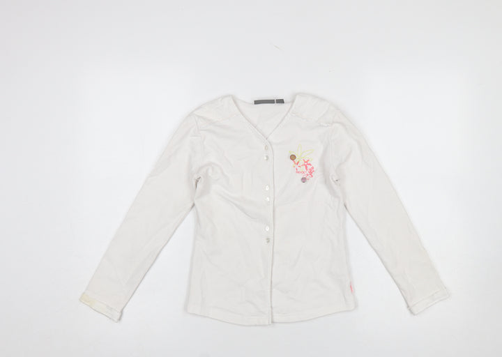 Mexx Girls White Embroidered Button-Up Long Sleeve Cotton Top 9-10 Years