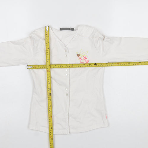 Mexx Girls White Embroidered Button-Up Long Sleeve Cotton Top 9-10 Years