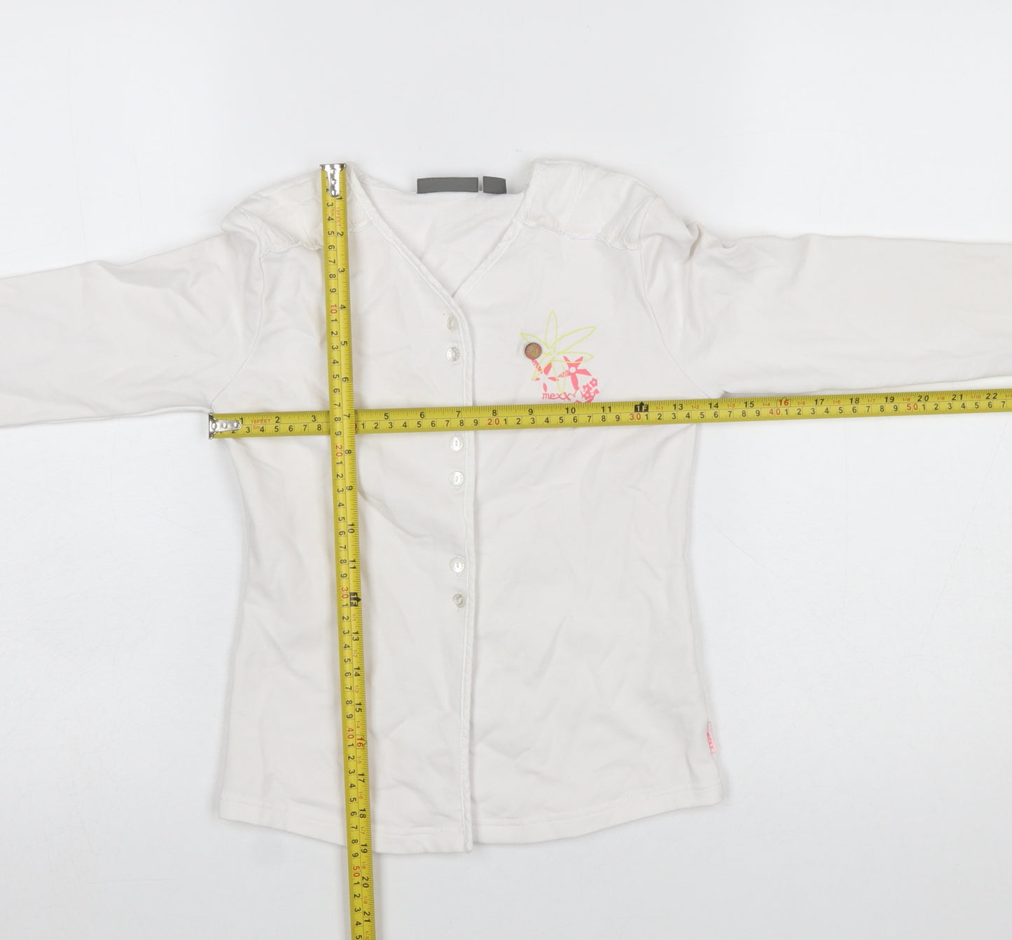 Mexx Girls White Embroidered Button-Up Long Sleeve Cotton Top 9-10 Years