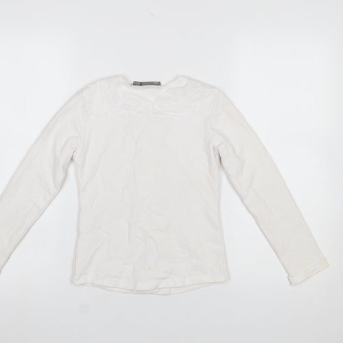 Mexx Girls White Embroidered Button-Up Long Sleeve Cotton Top 9-10 Years