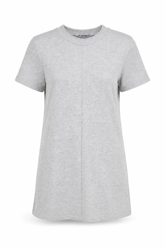 Front view of Zara Women’s Grey Knit T-Shirt Dress, size UK 12, Casual Short Sleeve