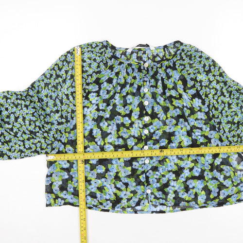 ZARA Women Multicoloured Floral Chiffon Long Sleeve Blouse Size 12