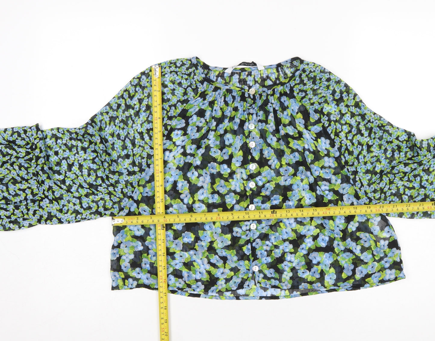 ZARA Women Multicoloured Floral Chiffon Long Sleeve Blouse Size 12