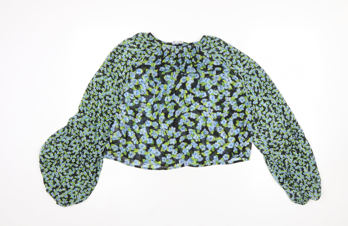 ZARA Women Multicoloured Floral Chiffon Long Sleeve Blouse Size 12