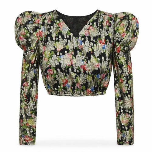 River Island Women's Multicoloured Floral Puff Sleeve Cropped Blouse Size 10