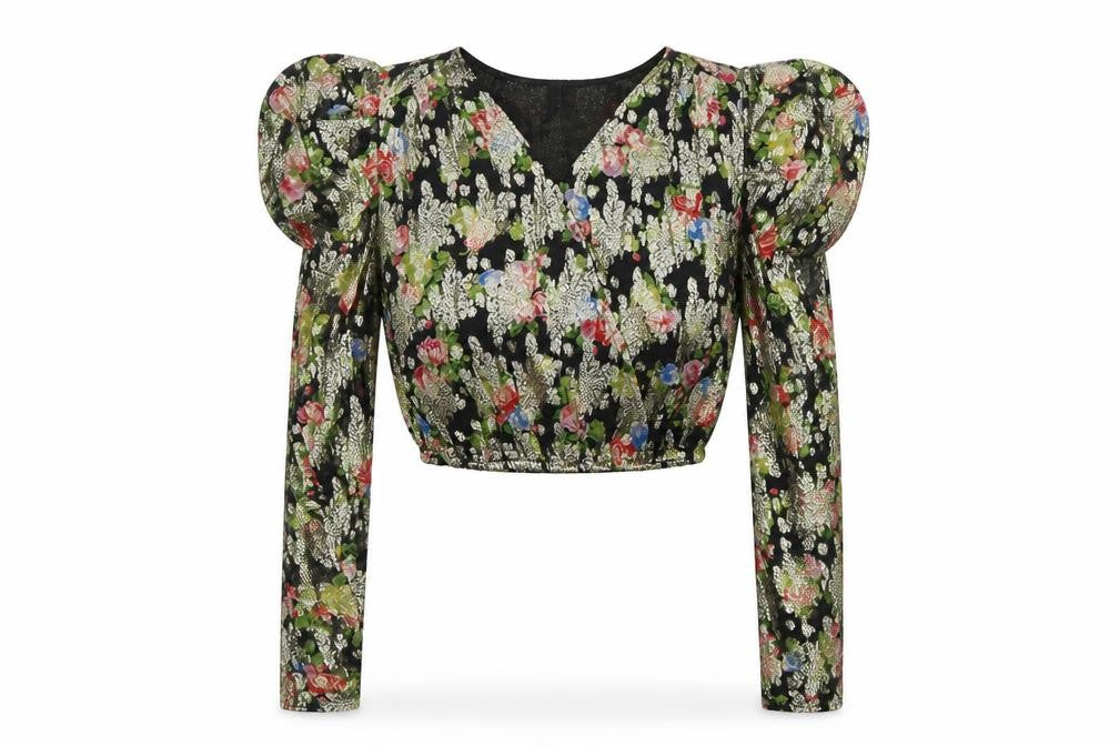 River Island Women's Multicoloured Floral Puff Sleeve Cropped Blouse Size 10