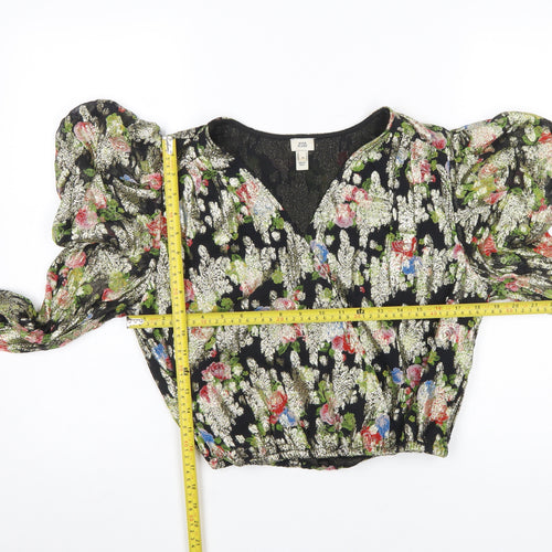 River Island Women's Multicoloured Floral Puff Sleeve Cropped Blouse Size 10
