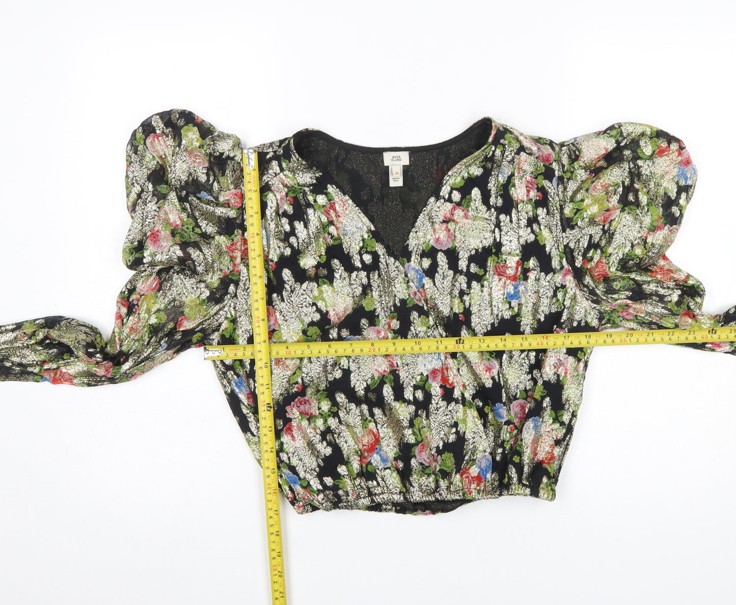 River Island Women's Multicoloured Floral Puff Sleeve Cropped Blouse Size 10