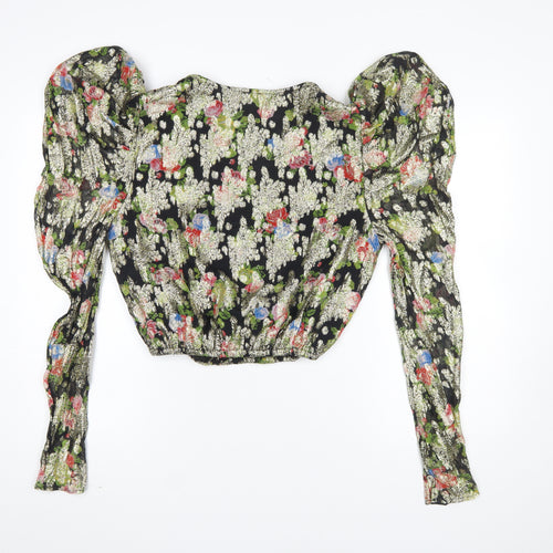 River Island Women's Multicoloured Floral Puff Sleeve Cropped Blouse Size 10