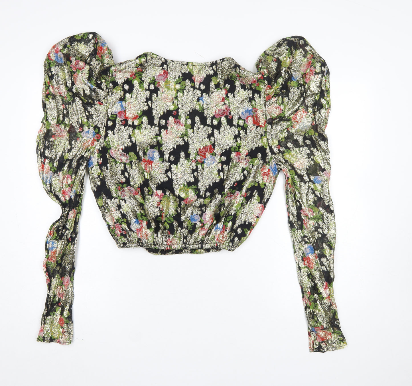 River Island Women's Multicoloured Floral Puff Sleeve Cropped Blouse Size 10