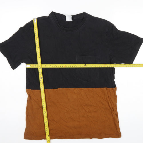 ZARA Men's Black Brown Colourblock Cotton T-Shirt Size L