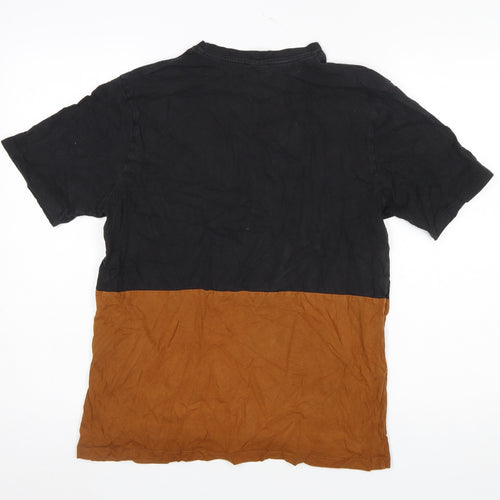 ZARA Men's Black Brown Colourblock Cotton T-Shirt Size L