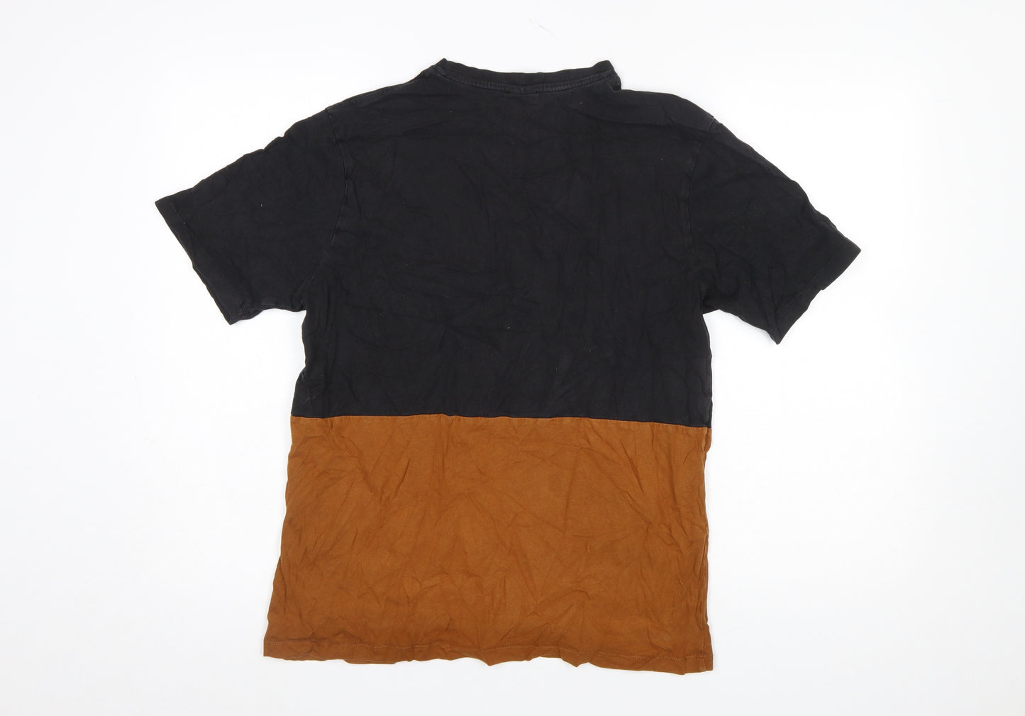 ZARA Men's Black Brown Colourblock Cotton T-Shirt Size L