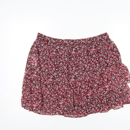 New Look Women's Red Floral Short A-Line Skirt Size 16