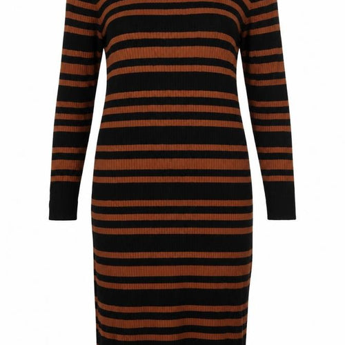 New Look Women’s Brown Black Striped Knit Bodycon Midi Dress Size 16