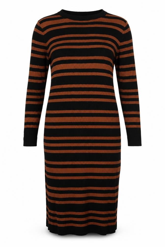 New Look Women’s Brown Black Striped Knit Bodycon Midi Dress Size 16