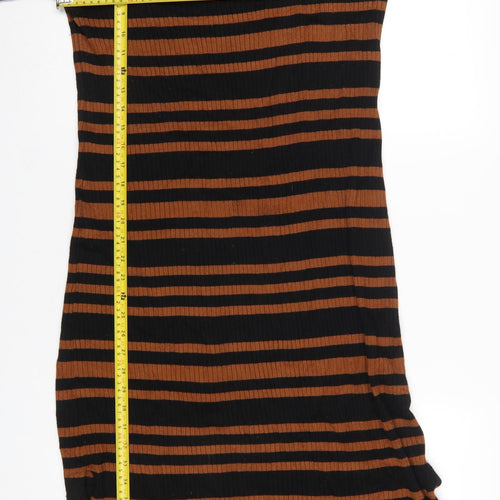 New Look Women’s Brown Black Striped Knit Bodycon Midi Dress Size 16