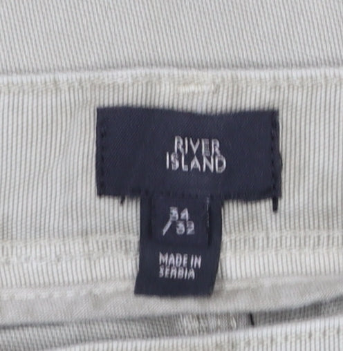 River Island Men's Beige 34x32 Regular Straight Jeans