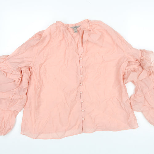 River Island Women’s Pink Ruffle Sleeve Cotton Tunic Blouse Size 8