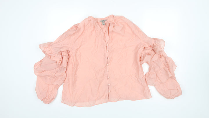River Island Women’s Pink Ruffle Sleeve Cotton Tunic Blouse Size 8