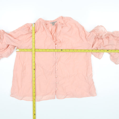 River Island Women’s Pink Ruffle Sleeve Cotton Tunic Blouse Size 8