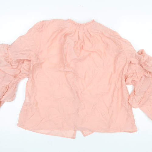 River Island Women’s Pink Ruffle Sleeve Cotton Tunic Blouse Size 8