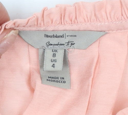 River Island Women’s Pink Ruffle Sleeve Cotton Tunic Blouse Size 8