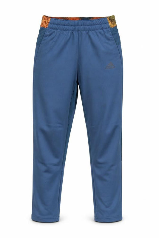 Front view of Adidas boys’ blue 9-10 years track pants recycled polyester activewear