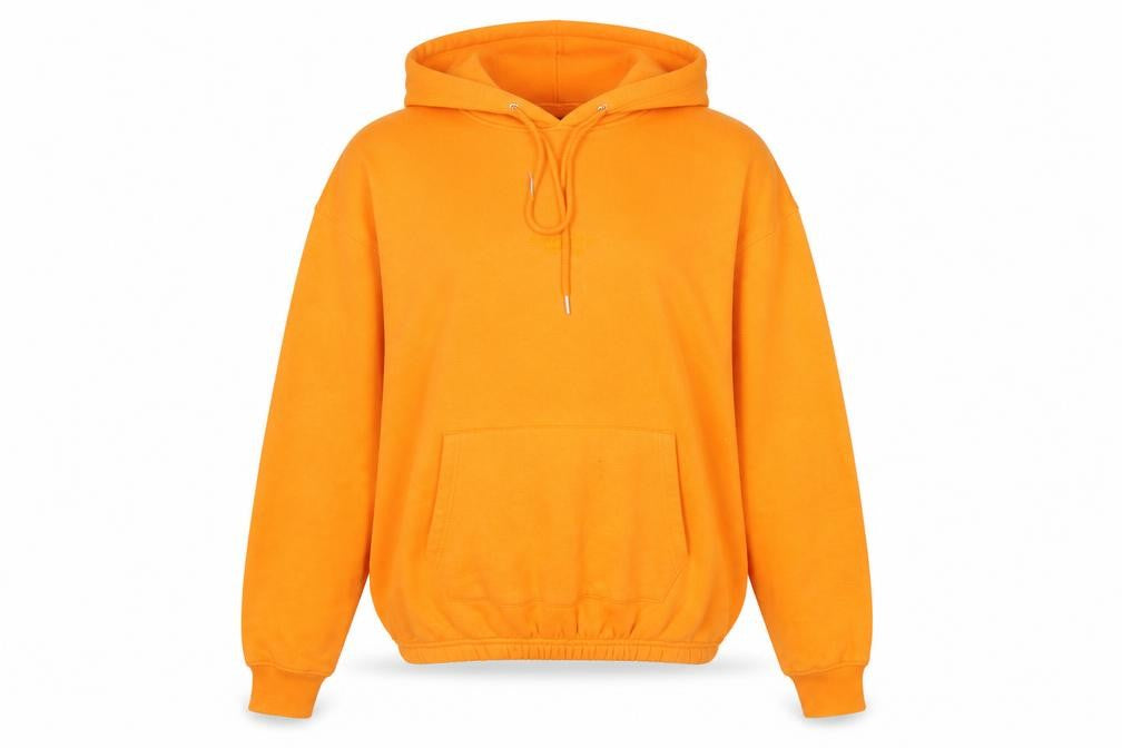 Front view of PRETTYLITTLETHING Women's Orange Pullover Hoodie, size M, Cotton Blend
