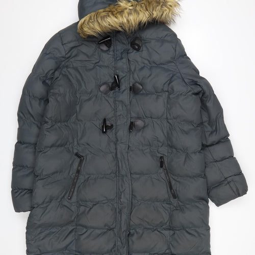 Brave Soul Women's Grey Hooded Long Puffer Coat Size 16