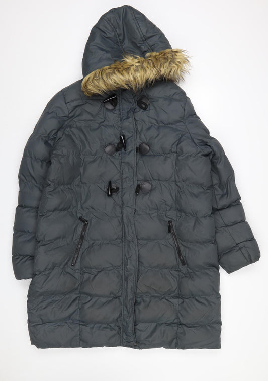 Brave Soul Women's Grey Hooded Long Puffer Coat Size 16