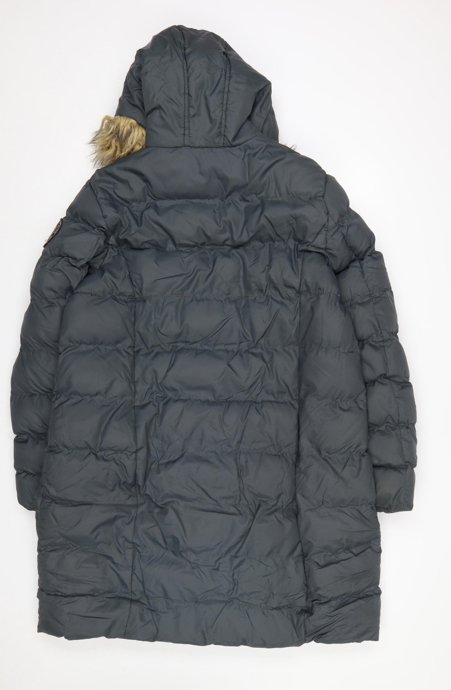 Brave Soul Women's Grey Hooded Long Puffer Coat Size 16