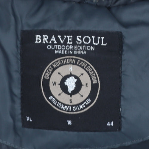 Brave Soul Women's Grey Hooded Long Puffer Coat Size 16