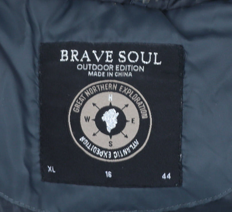 Brave Soul Women's Grey Hooded Long Puffer Coat Size 16