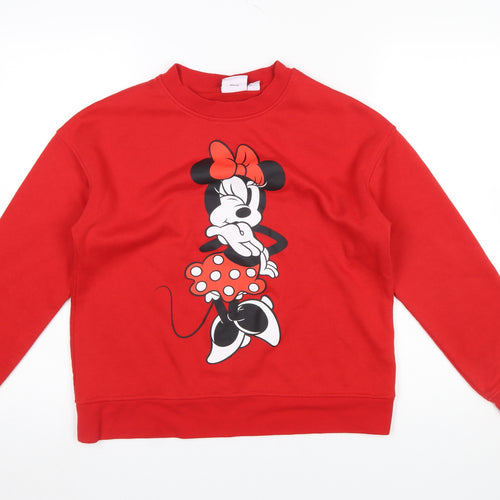 Disney Womens Red XS Minnie Mouse Crew Neck Pullover Sweatshirt