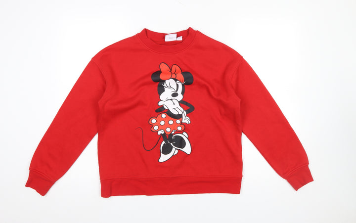 Disney Womens Red XS Minnie Mouse Crew Neck Pullover Sweatshirt
