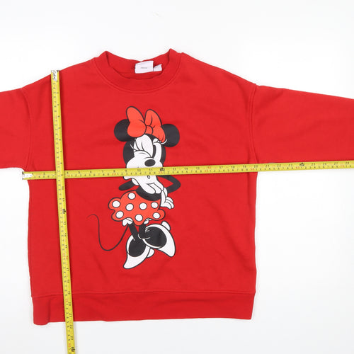 Disney Womens Red XS Minnie Mouse Crew Neck Pullover Sweatshirt
