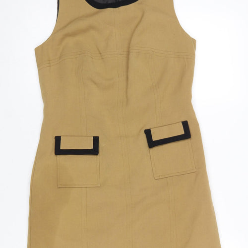 Next Women's Beige Shift Dress Size 12 Sleeveless Workwear