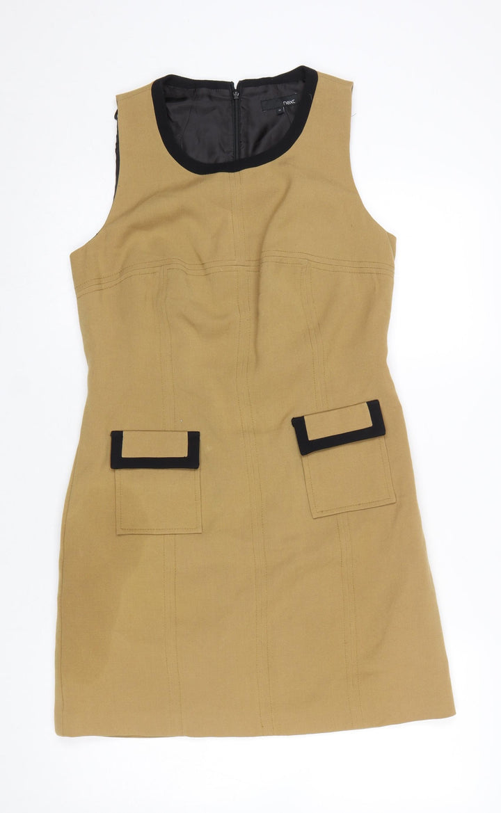 Next Women's Beige Shift Dress Size 12 Sleeveless Workwear