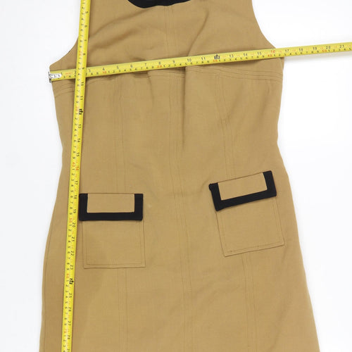 Next Women's Beige Shift Dress Size 12 Sleeveless Workwear